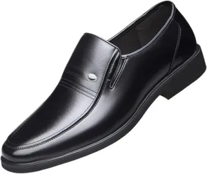 Mens Formal Oxford Shoes Vegan Pu Leather Prom Slip-on Plain Toe Non Slip Low Top Block Heel Anti-Slip Outdoor