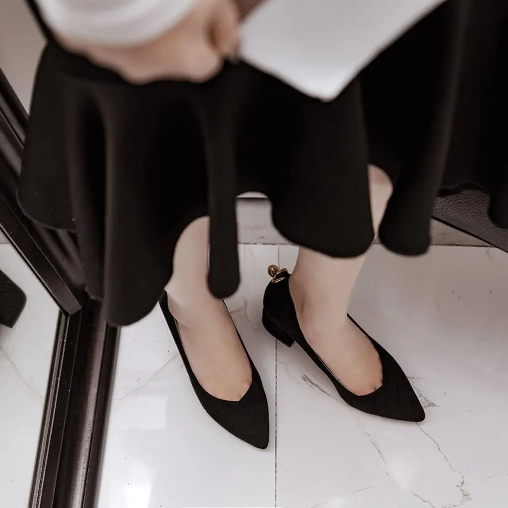 MIOKE Women's Fashion Pointed Toe Chunky Block Mid Heel Pumps Suede Slip-On Comfort Work Office Dress Shoes