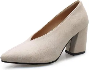 MIOKE Women's Fashion Pointed Toe Chunky High Block Heel Pumps Slip On Comfort Work Office Dress Shoes
