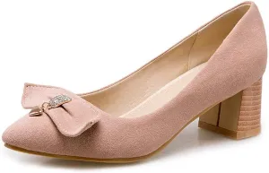 MIOKE Women's Pointed Toe Chunky Block Mid Heel Pump Suede Tassel Slip-On Loafer Casual Office Dress Shoes