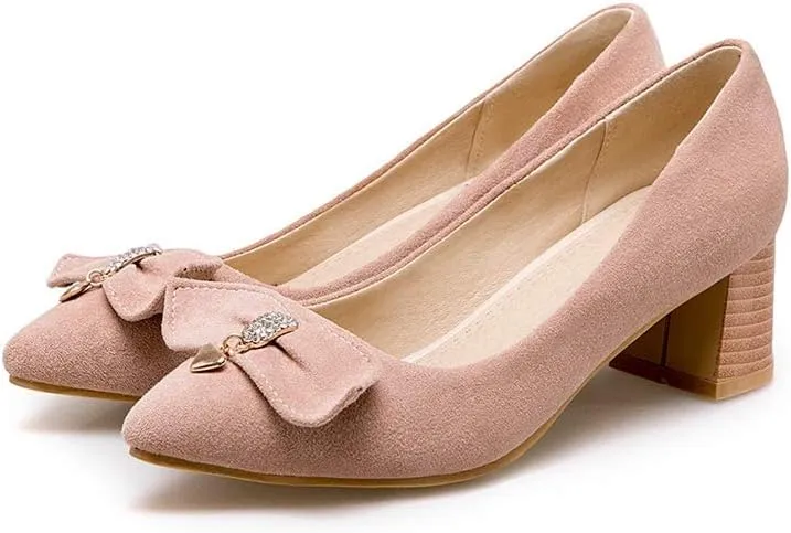 MIOKE Women's Pointed Toe Chunky Block Mid Heel Pump Suede Tassel Slip-On Loafer Casual Office Dress Shoes
