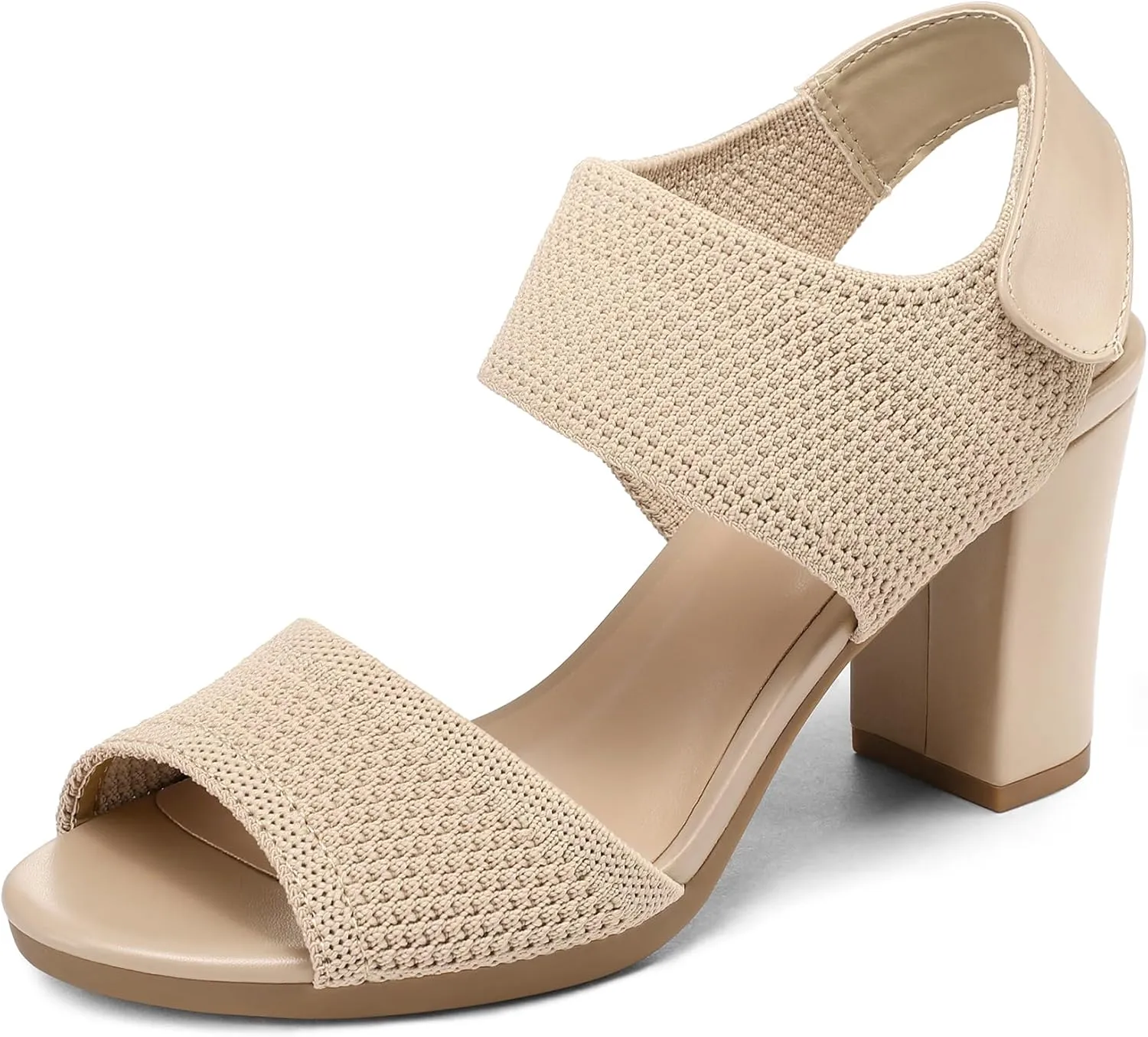 mysoft Women's Chunky Block High Heels Elastic Knit Open Toe Slingback Heeled Sandals