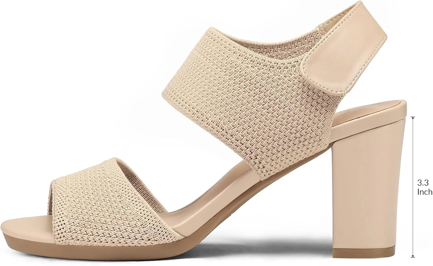 mysoft Women's Chunky Block High Heels Elastic Knit Open Toe Slingback Heeled Sandals