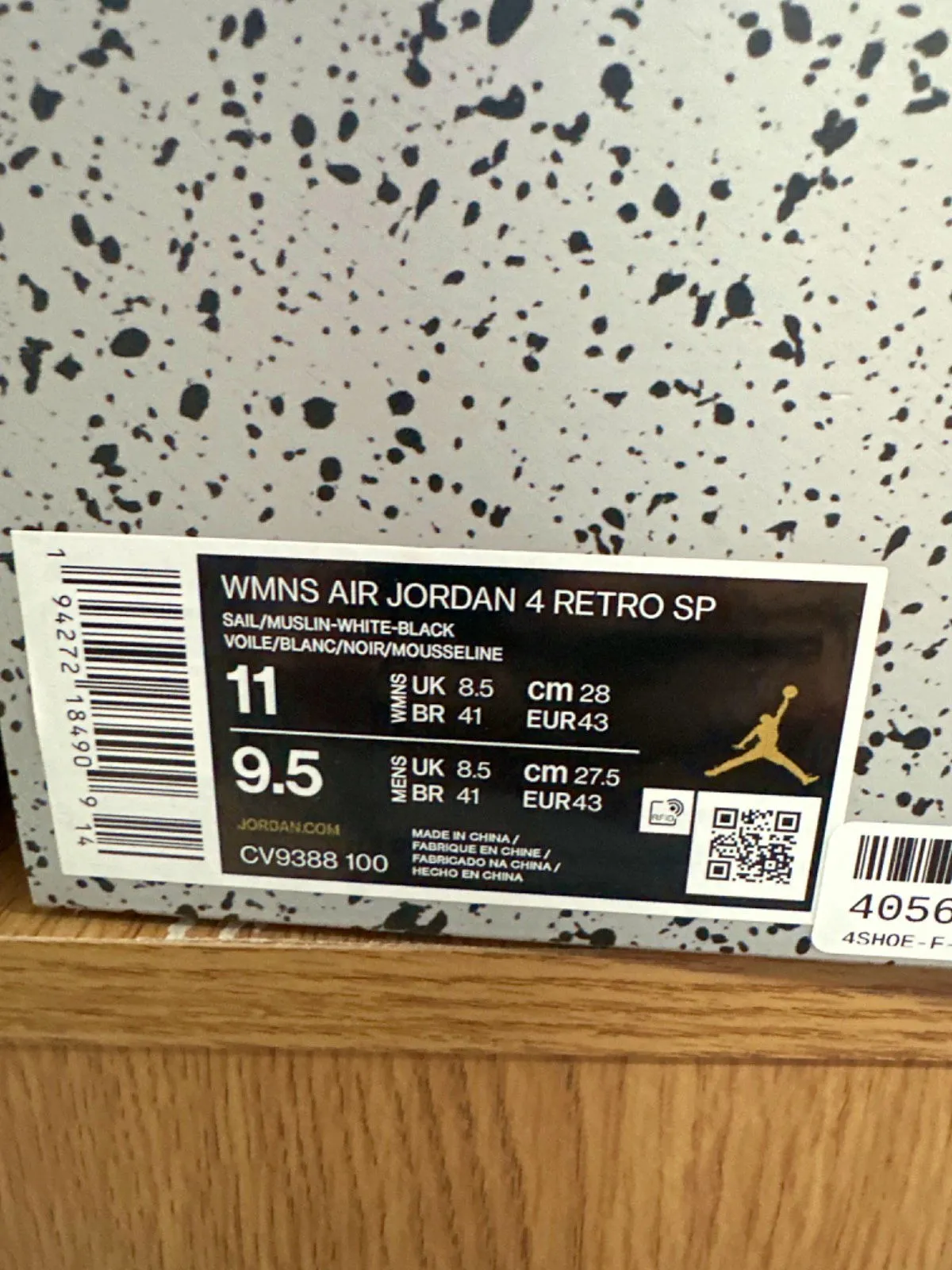 Nike CV9388 Sail Air Jordan 4 Retro SP Trainers UK 8.5 