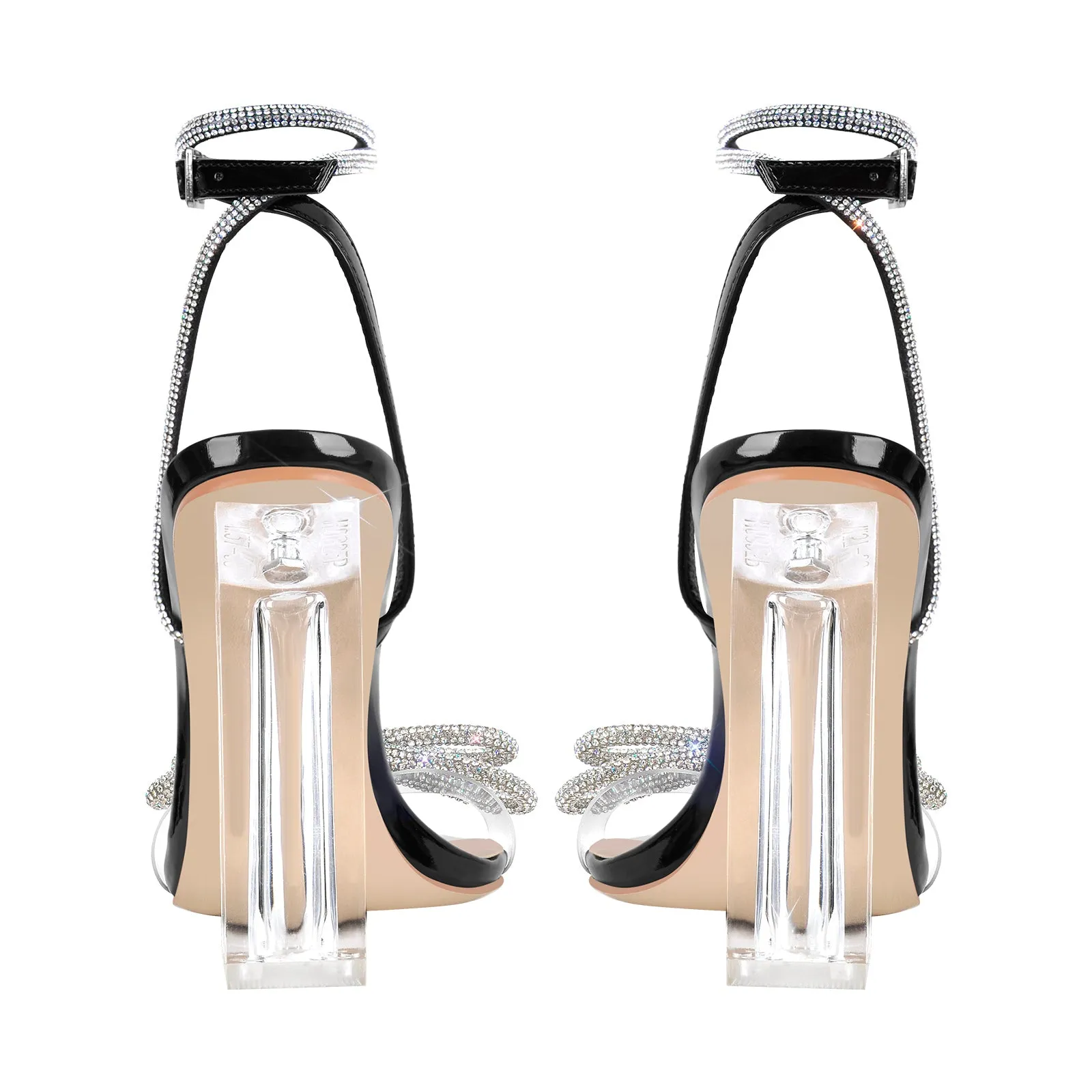 Rhinestone Bow Clear Chunky Heel Sandals