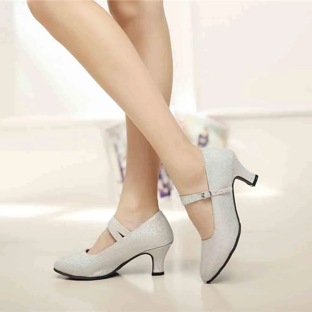 Sandals Women Latin Dance Shoes Heeled Ballroom Tango Party Heels Performance Practice Dance Shoes Latin Dance Sandals