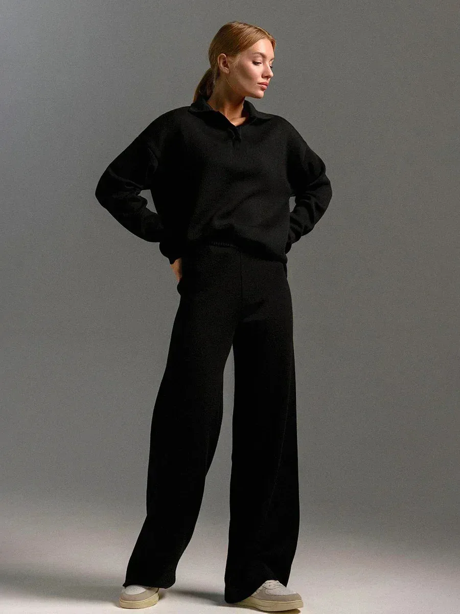 Serelina Relaxed Fit Knit Co-Ord Set  Wide Leg Jumper Lounge Set for Women