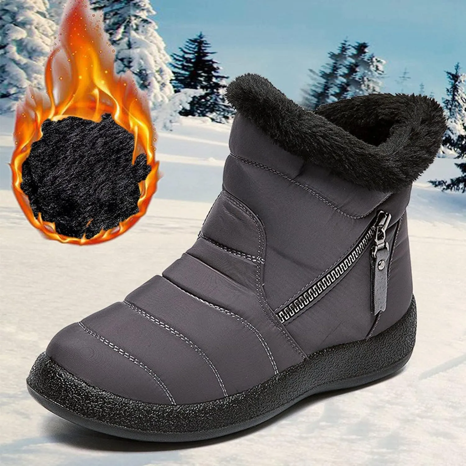 Snow Boots for Women Waterproof Winter Boots Anti-slip Fur Lined Booties Lightweight Slip on Ankle Boots Thickening Winter Shoes Walking Hiking Booties