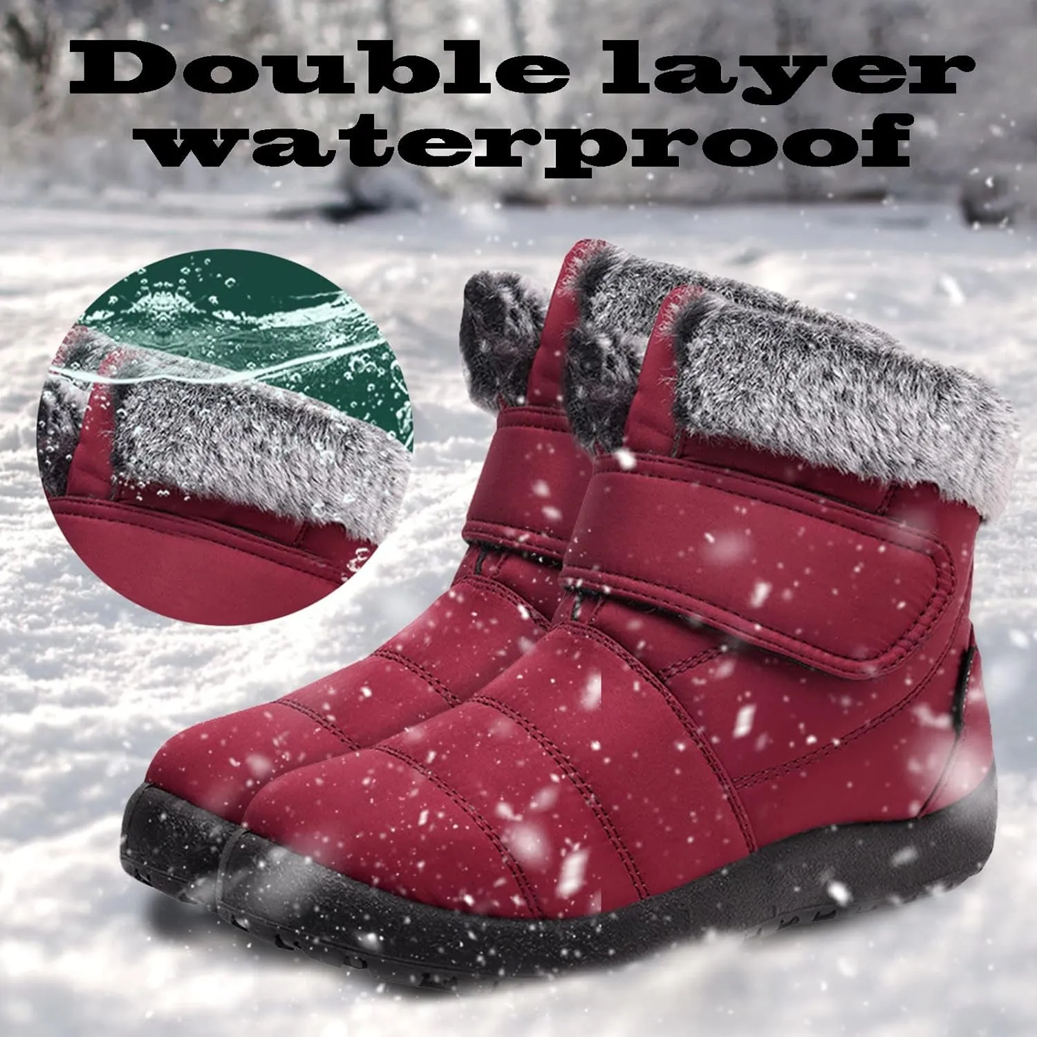 Snow Boots for Women Waterproof Winter Boots Non Slip Warm Fur Booties Winter Warm Outdoor Ankle Boots Comfortable Winter Shoes Trekking Shoes