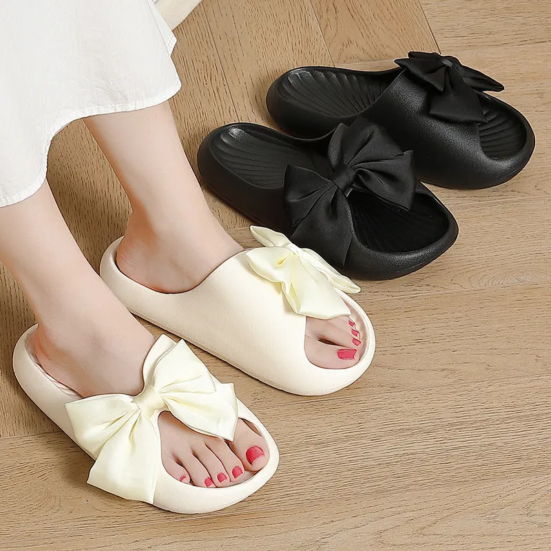 Soft Bottom Slipper Slides with a Bow for Women