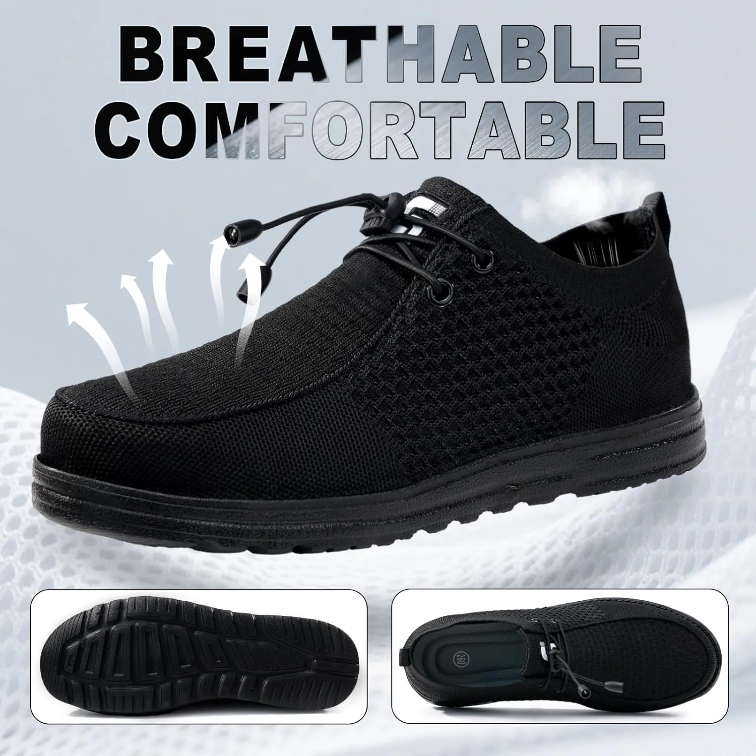 Steel Toe Shoes for Men Slip On Lightweight Work Shoes Breathable Indestructible Mens Safety Sneakers Steel Toe Loafers Comfortable Walking Casual Sneakers for Industrial Construction