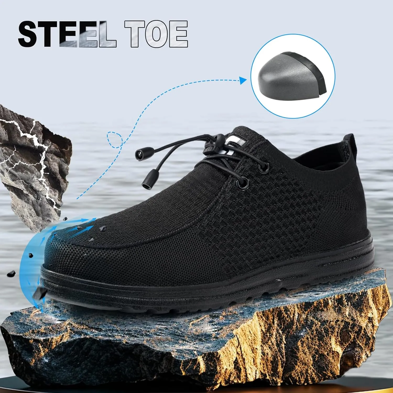 Steel Toe Shoes for Men Slip On Lightweight Work Shoes Breathable Indestructible Mens Safety Sneakers Steel Toe Loafers Comfortable Walking Casual Sneakers for Industrial Construction