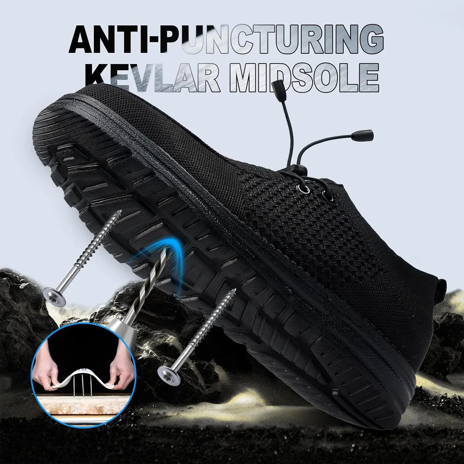Steel Toe Shoes for Men Slip On Lightweight Work Shoes Breathable Indestructible Mens Safety Sneakers Steel Toe Loafers Comfortable Walking Casual Sneakers for Industrial Construction