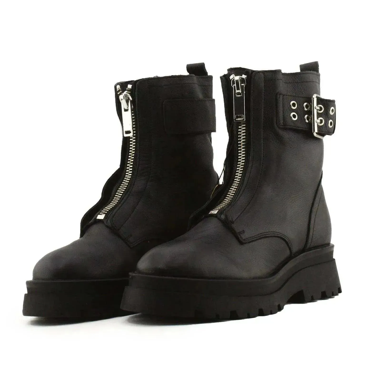 Stradivarius Zipper Buckle Straps Ankle Boots | 100% Auhentic Leather