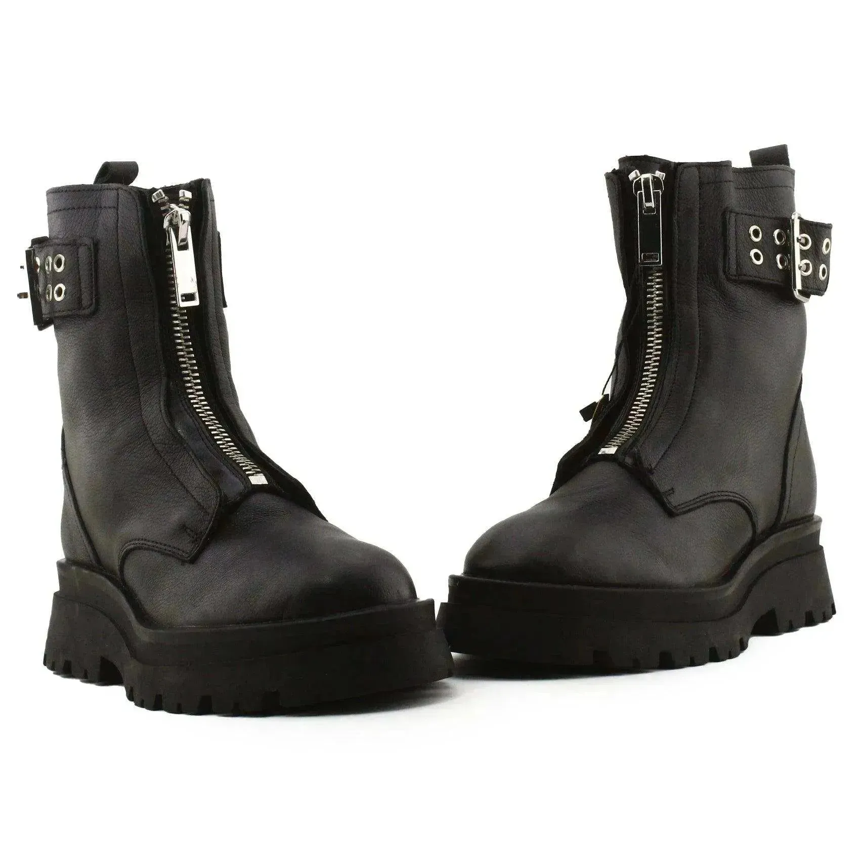 Stradivarius Zipper Buckle Straps Ankle Boots | 100% Auhentic Leather
