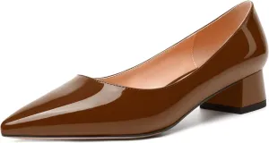 WAYDERNS Womens Dress Patent Pointed Toe Slip On Wedding Chunky Low Heel Pumps Shoes 1.5 Inch