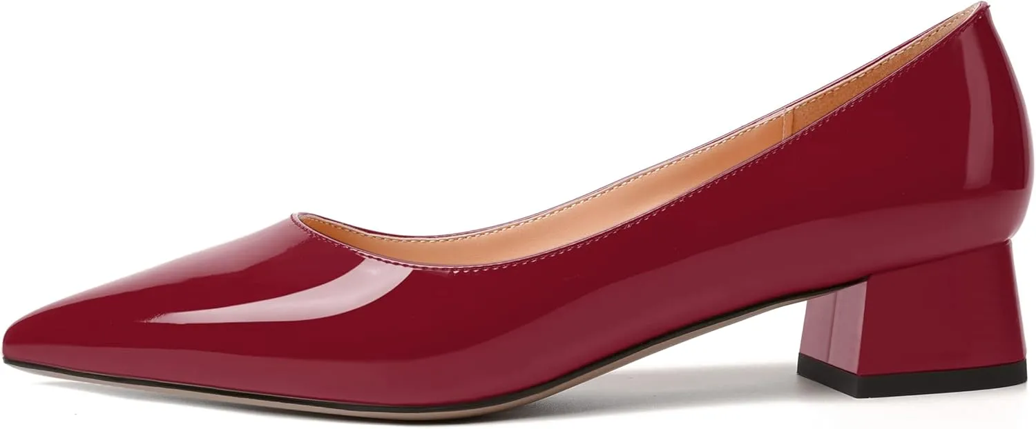 WAYDERNS Womens Dress Patent Pointed Toe Slip On Wedding Chunky Low Heel Pumps Shoes 1.5 Inch