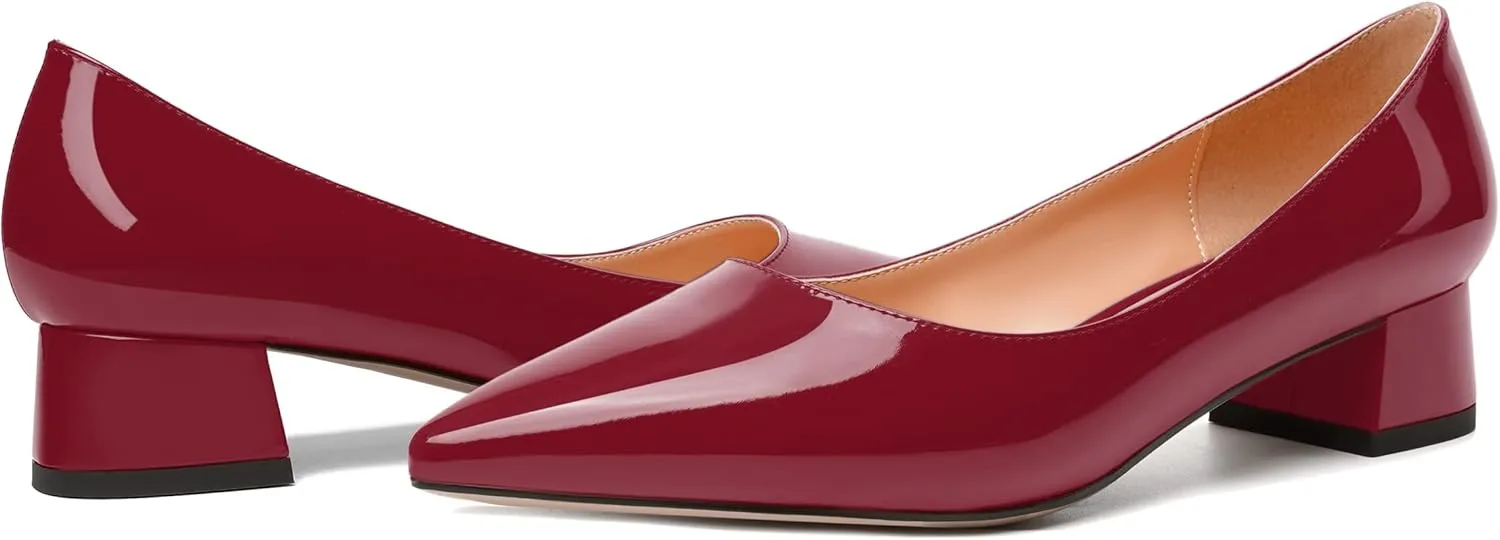 WAYDERNS Womens Dress Patent Pointed Toe Slip On Wedding Chunky Low Heel Pumps Shoes 1.5 Inch