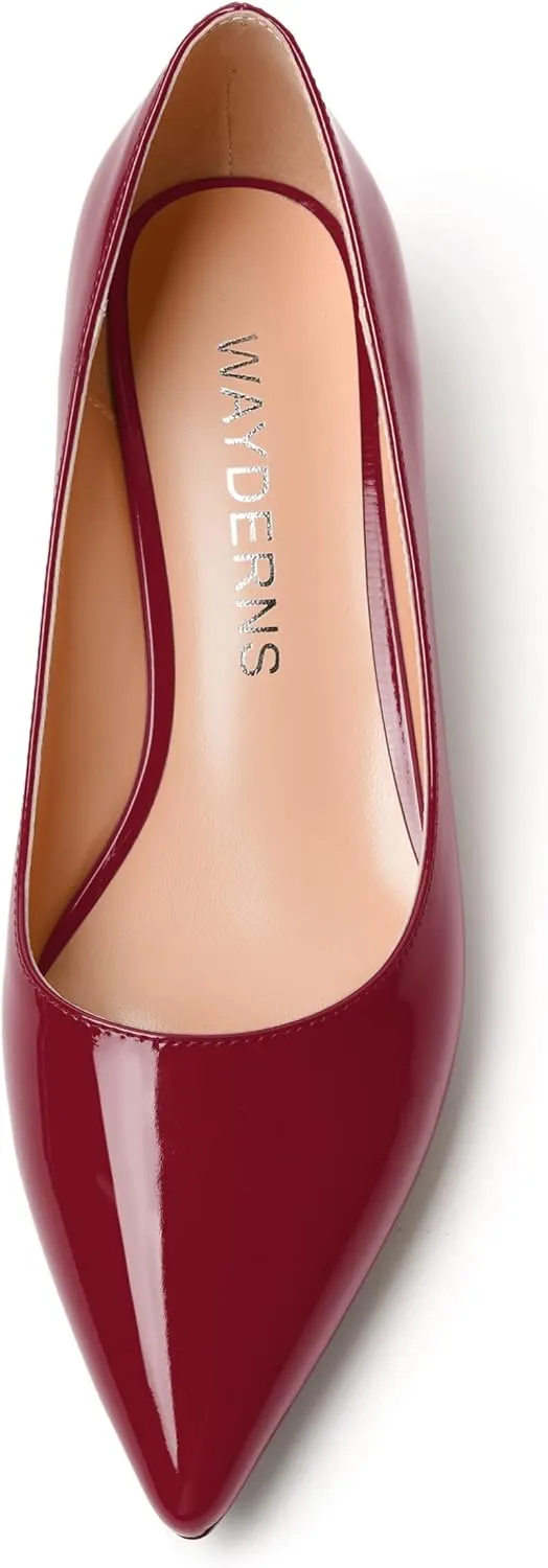 WAYDERNS Womens Dress Patent Pointed Toe Slip On Wedding Chunky Low Heel Pumps Shoes 1.5 Inch