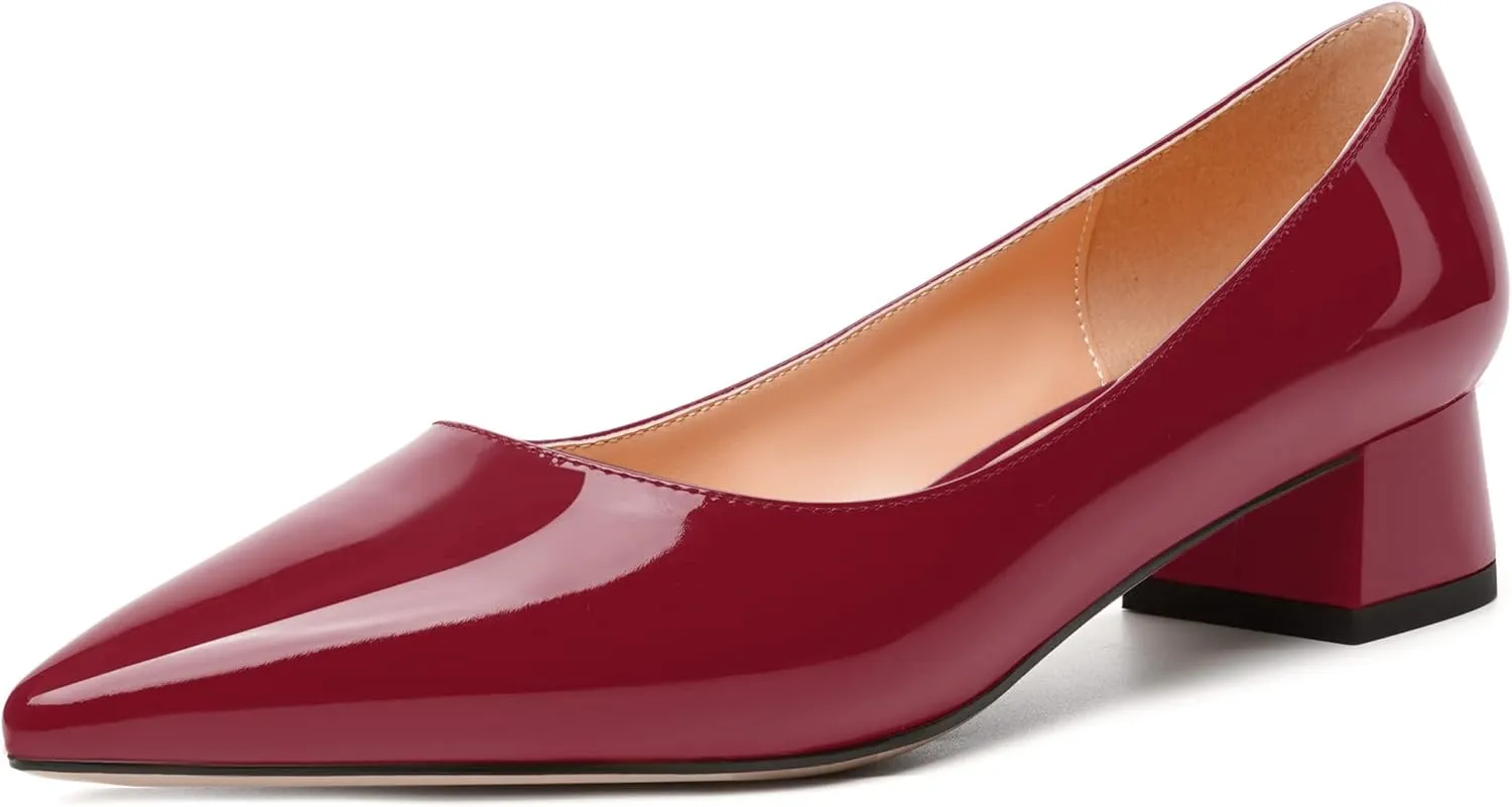 WAYDERNS Womens Dress Patent Pointed Toe Slip On Wedding Chunky Low Heel Pumps Shoes 1.5 Inch