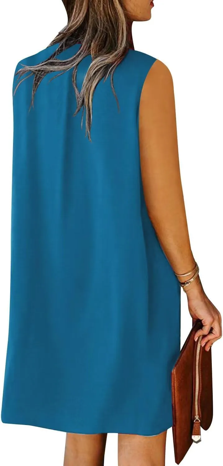 Wkior Summer Dresses for Women 2025 V Neck Sleeveless Casual Shirt Dress Shift DressesS-2XL