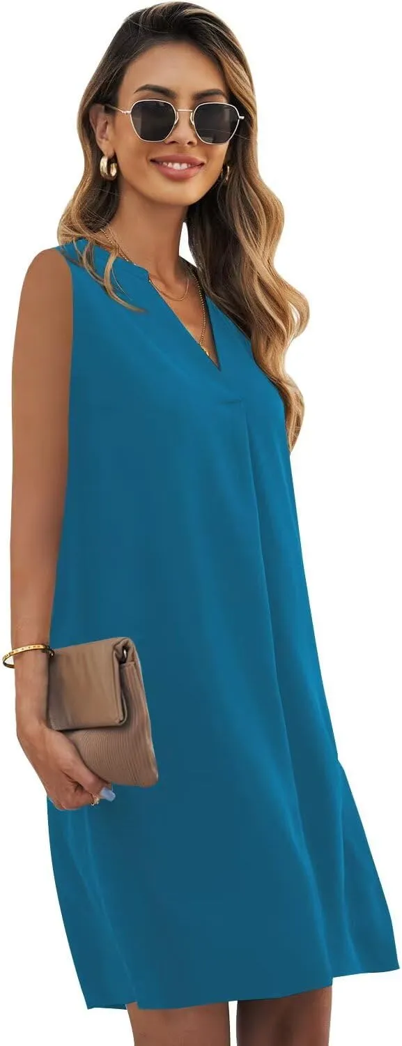 Wkior Summer Dresses for Women 2025 V Neck Sleeveless Casual Shirt Dress Shift DressesS-2XL