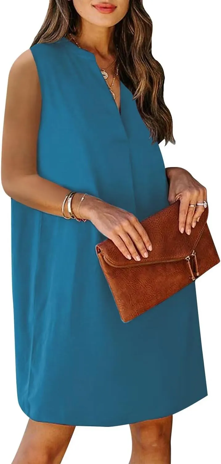 Wkior Summer Dresses for Women 2025 V Neck Sleeveless Casual Shirt Dress Shift DressesS-2XL