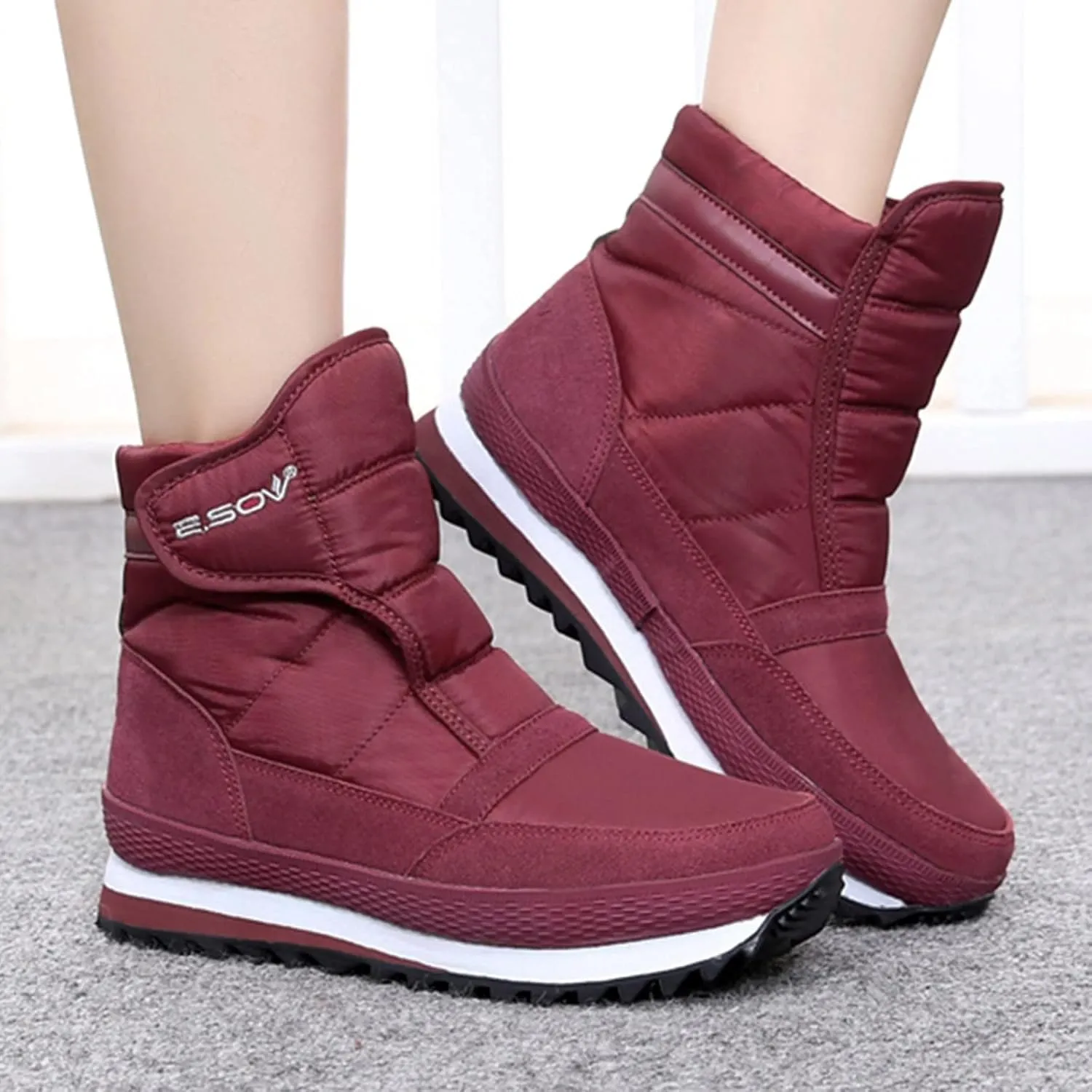 Women Snow Boots Waterproof Winter Boots Anti-slip Fuzzy Fur Booties Cold Weather Lace Up Ankle Boots Thickening Winter Shoes Walking Hiking Booties