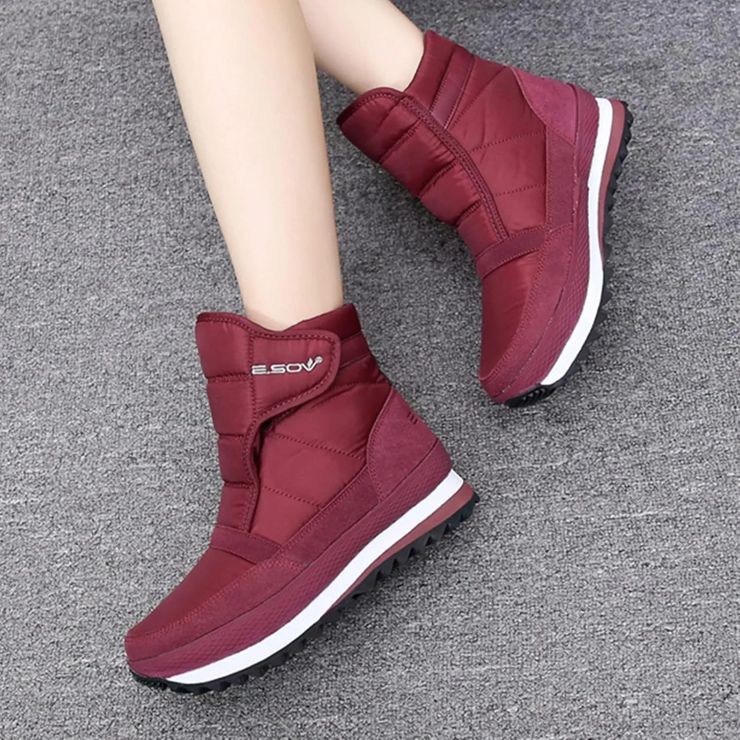 Women Snow Boots Waterproof Winter Boots Anti-slip Fuzzy Fur Booties Cold Weather Lace Up Ankle Boots Thickening Winter Shoes Walking Hiking Booties
