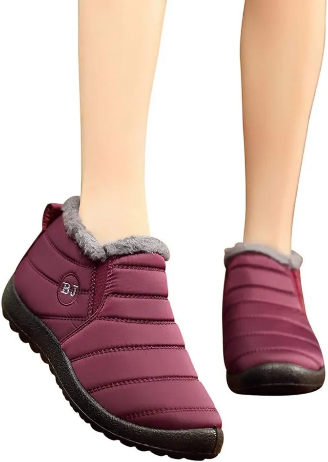 Women Snow Boots Waterproof Winter Boots Non Slip Fully Fur Booties Lightweight Slip on Ankle Boots Thickening Winter Shoes Walking Hiking Booties