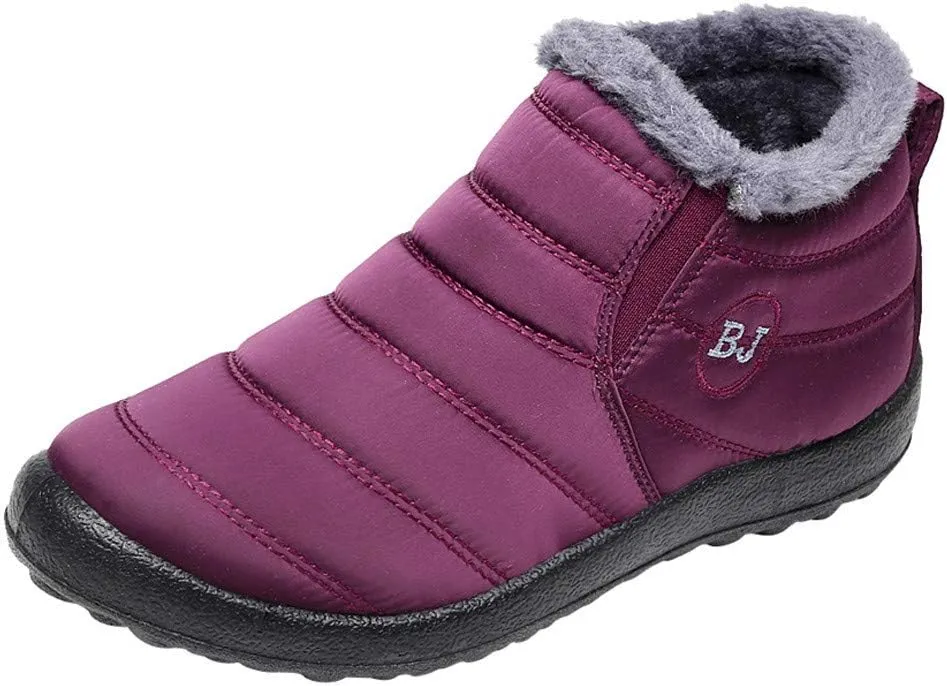 Women Snow Boots Waterproof Winter Boots Non Slip Fully Fur Booties Lightweight Slip on Ankle Boots Thickening Winter Shoes Walking Hiking Booties