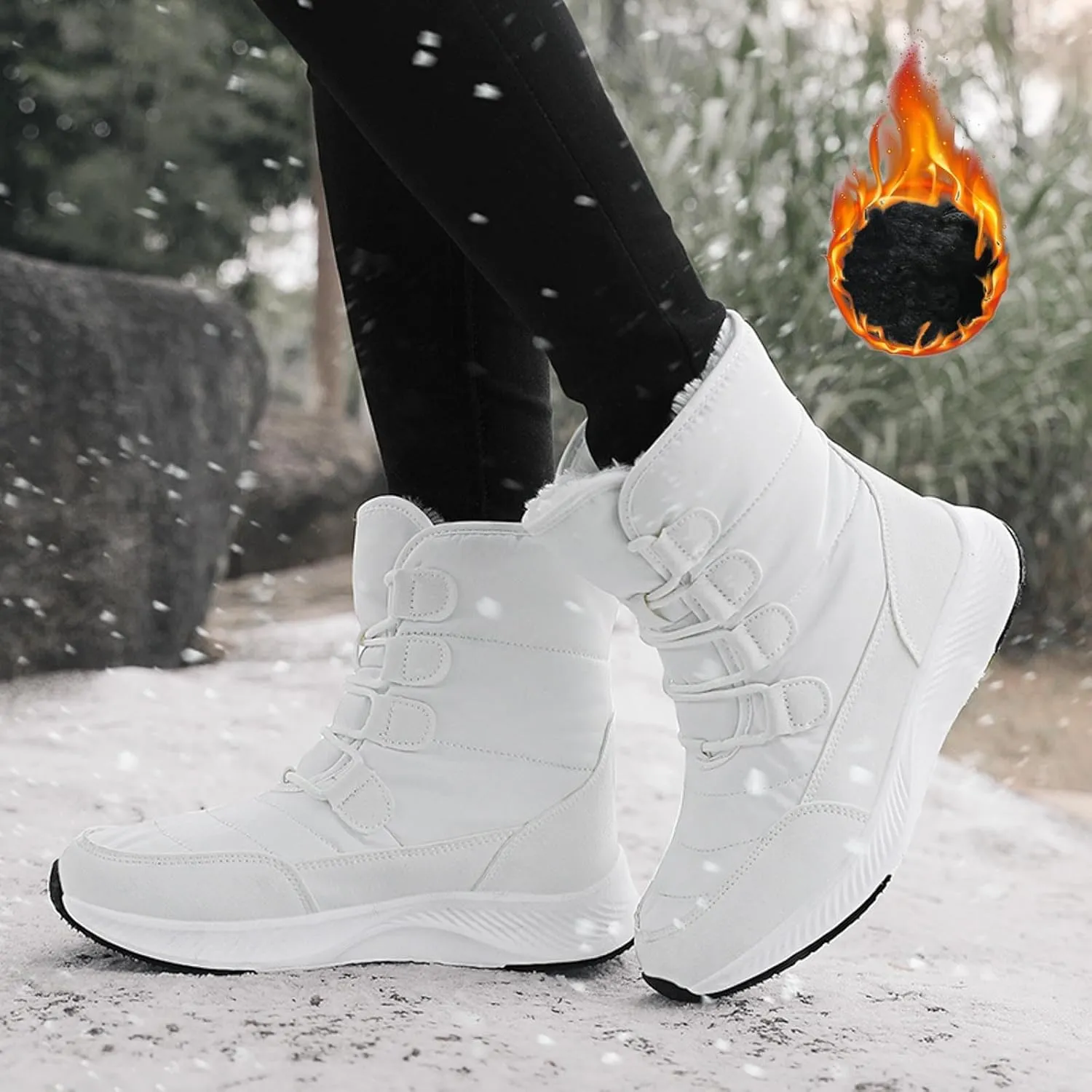 Women Snow Boots Waterproof Winter Boots Non Slip Fully Fur Booties Winter Warm Outdoor Ankle Boots Thickening Winter Shoes Walking Hiking Booties
