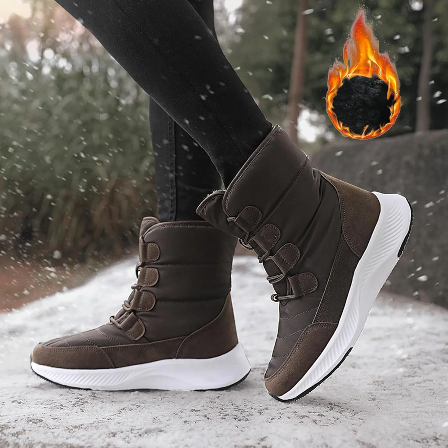 Women Snow Boots Waterproof Winter Boots Non Slip Fully Fur Booties Winter Warm Outdoor Ankle Boots Thickening Winter Shoes Walking Hiking Booties