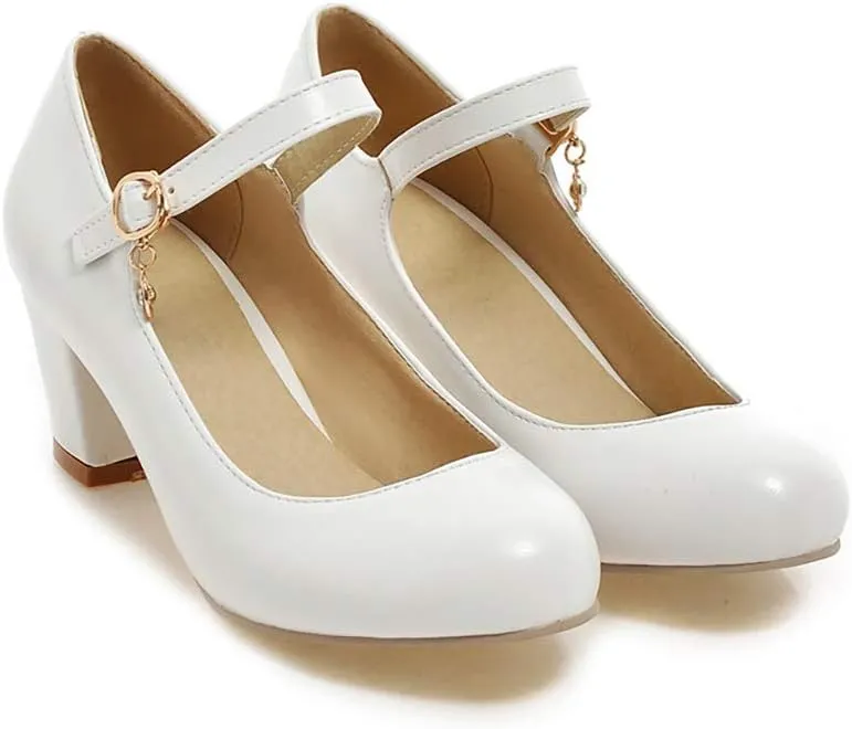 Womens Mid Block Heel Mary Jane Pumps Closed Toe Ankle Strap Sweet Cute Cosplay Shoes