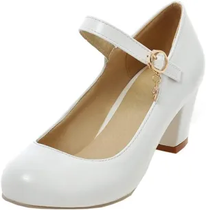 Womens Mid Block Heel Mary Jane Pumps Closed Toe Ankle Strap Sweet Cute Cosplay Shoes