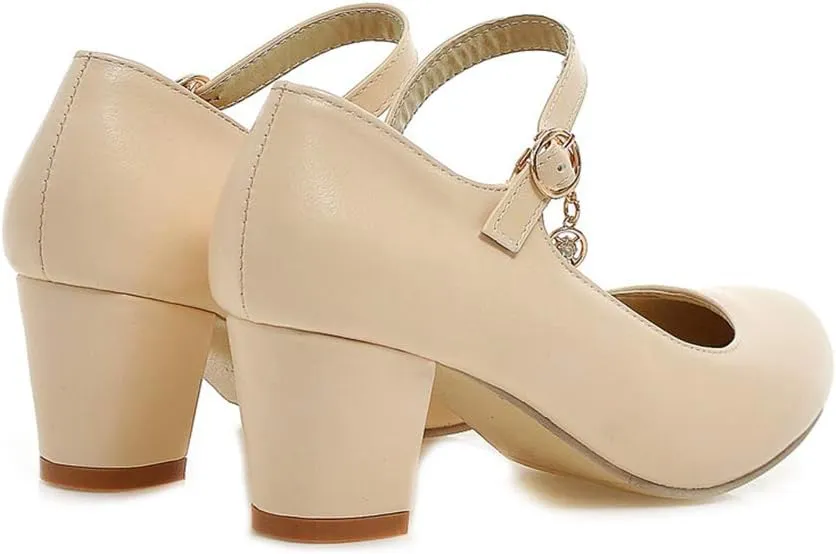 Womens Mid Block Heel Mary Jane Pumps Closed Toe Ankle Strap Sweet Cute Cosplay Shoes