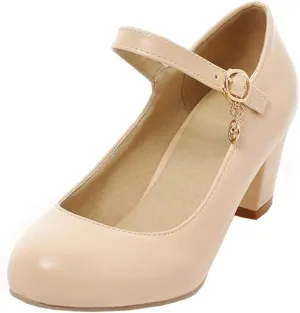 Womens Mid Block Heel Mary Jane Pumps Closed Toe Ankle Strap Sweet Cute Cosplay Shoes