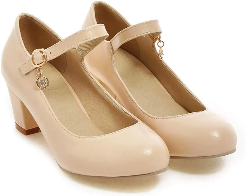 Womens Mid Block Heel Mary Jane Pumps Closed Toe Ankle Strap Sweet Cute Cosplay Shoes