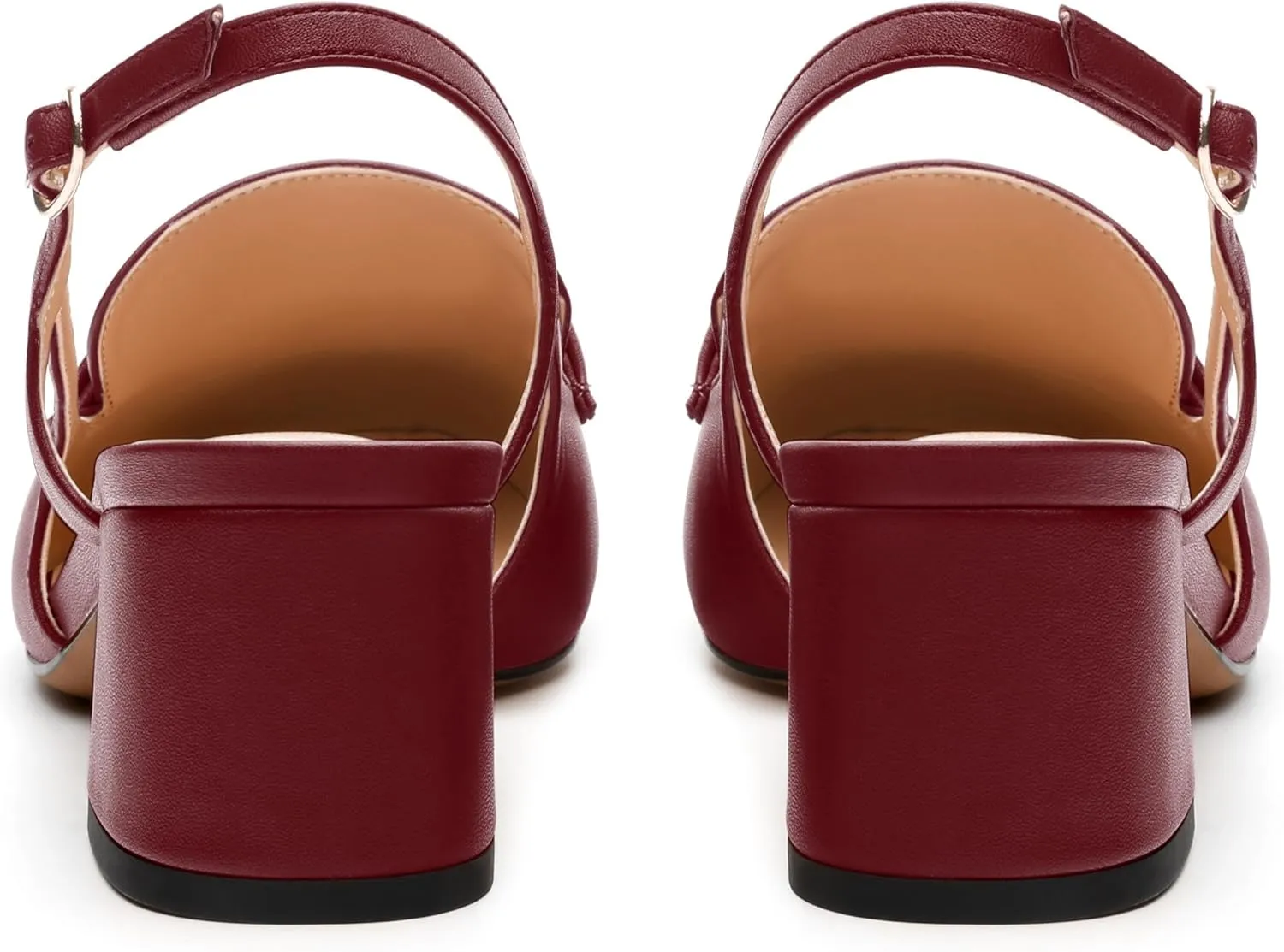 Womens Slingback Pumps, Mid Chunky Heel Square Toe Leather Insole Pumps for Women, Pearl Pump Shoes 2"