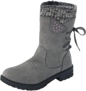 Womens Snow Boots Knit Calf Waterproof Winter Boots Non-slip Fuzzy Fur Booties Lightweight Slip on Ankle Boots Comfortable Winter Shoes Trekking Shoes