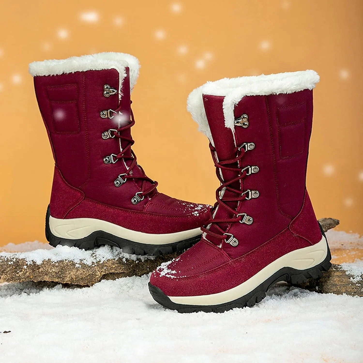 Women's Snow Boots Waterproof Anti-slip Winter Boots Classic Fuzzy Fur Booties Casual Slip on Ankle Boots Comfortable Winter Shoes Trekking Shoes