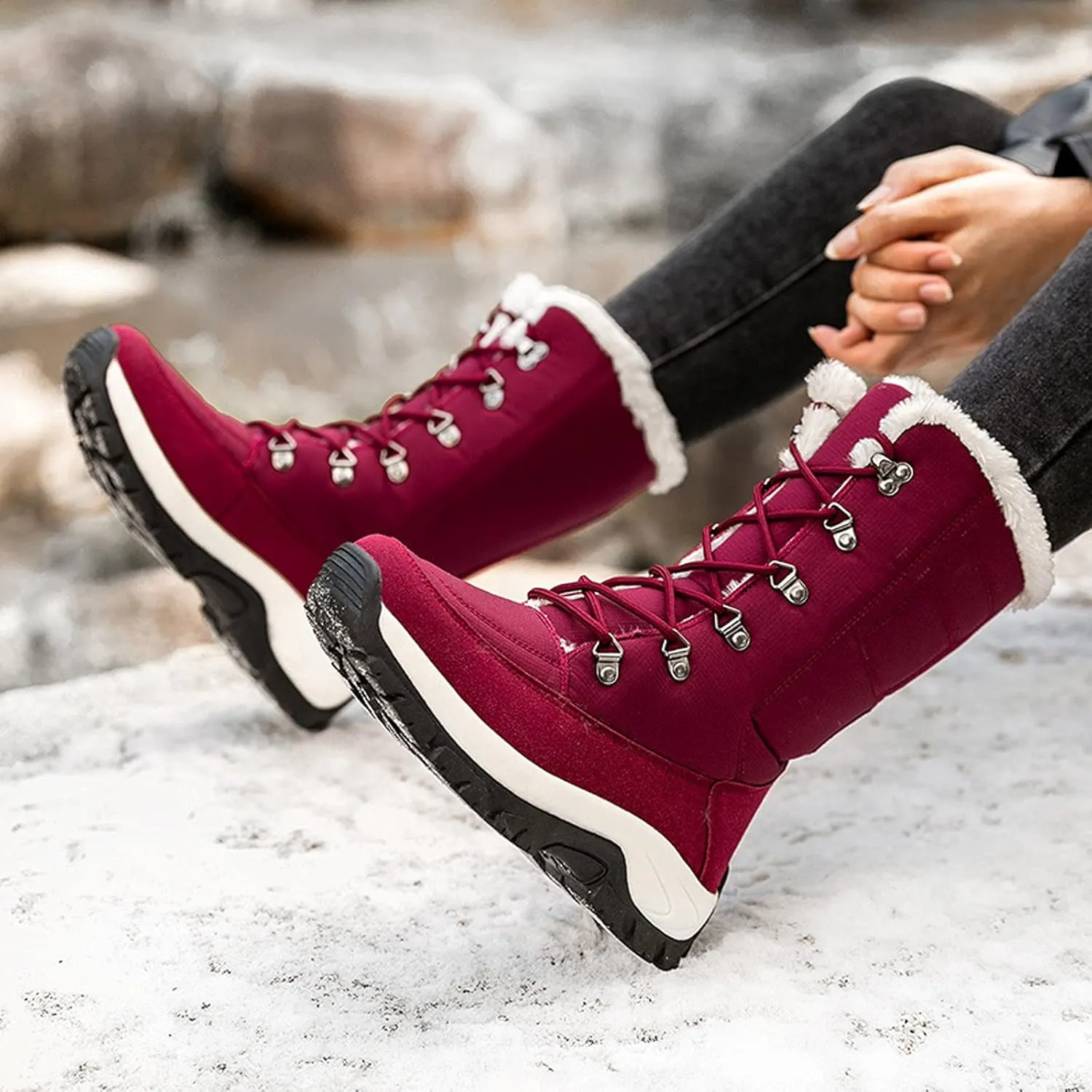 Women's Snow Boots Waterproof Anti-slip Winter Boots Classic Fuzzy Fur Booties Casual Slip on Ankle Boots Comfortable Winter Shoes Trekking Shoes