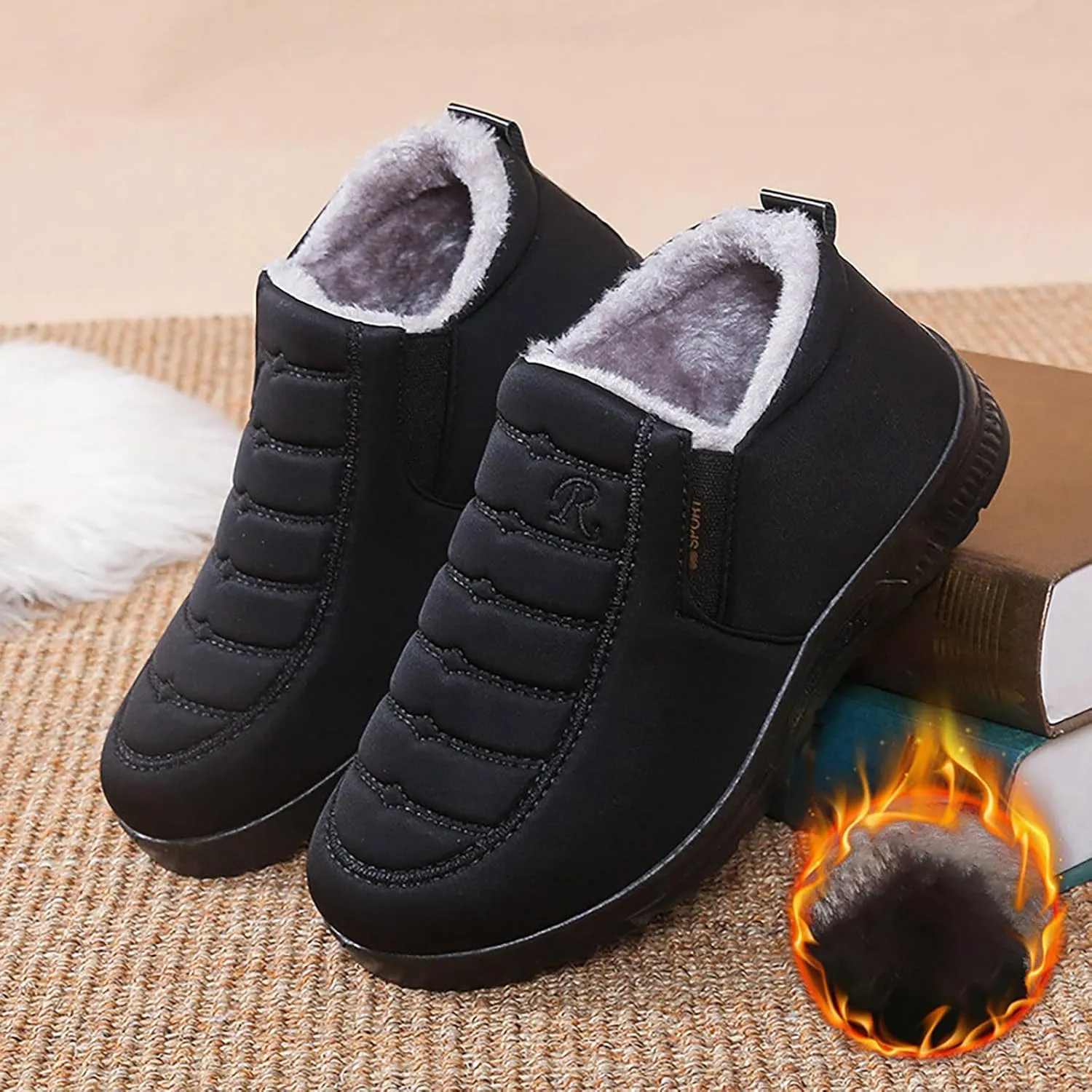 Womens Snow Boots Waterproof Winter Boots Non Slip Warm Fur Booties Lightweight Slip on Ankle Boots Comfortable Winter Shoes Trekking Shoes