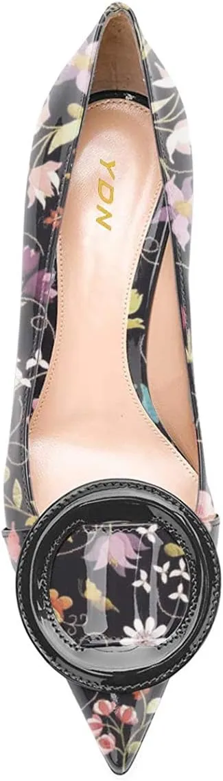 YDN Women Classic Pointed Toe Slip on Pumps Kitten Low Heel Office Shoes with Buckle Size 4-15 US
