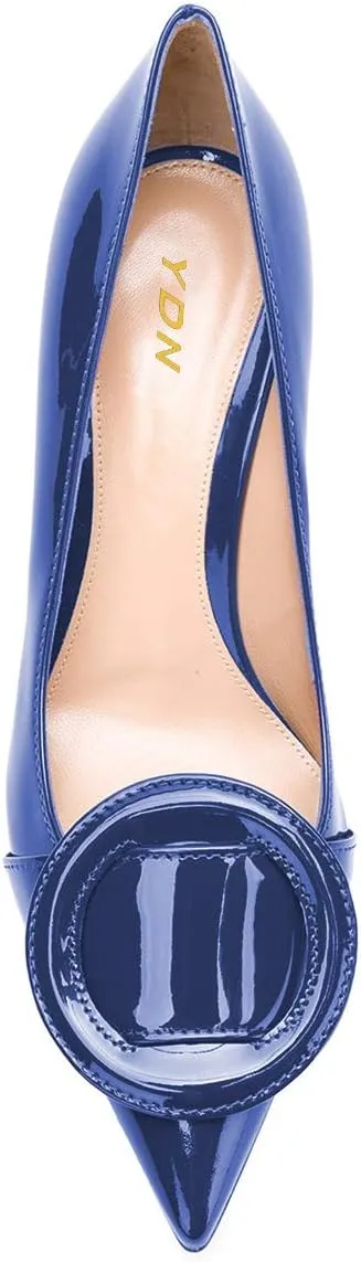 YDN Women Classic Pointed Toe Slip on Pumps Kitten Low Heel Office Shoes with Buckle Size 4-15 US