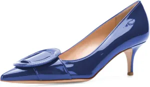 YDN Women Classic Pointed Toe Slip on Pumps Kitten Low Heel Office Shoes with Buckle Size 4-15 US