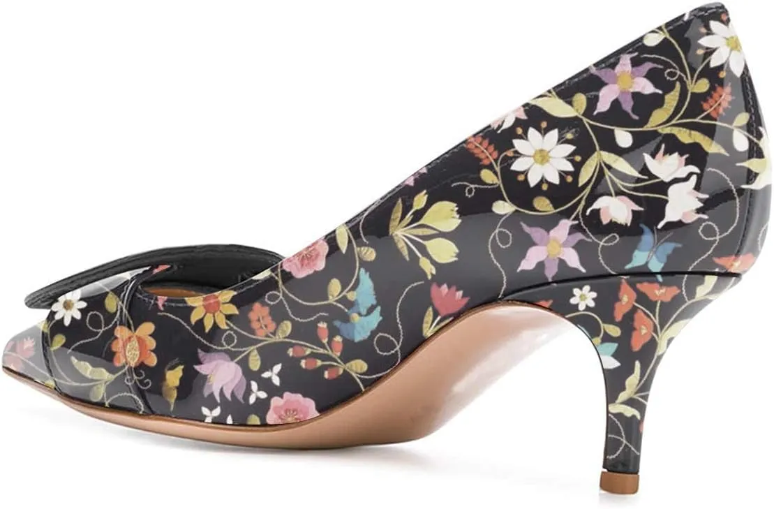 YDN Women Classic Pointed Toe Slip on Pumps Kitten Low Heel Office Shoes with Buckle Size 4-15 US