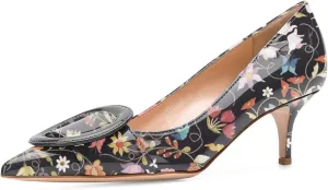 YDN Women Classic Pointed Toe Slip on Pumps Kitten Low Heel Office Shoes with Buckle Size 4-15 US