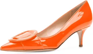 YDN Women Classic Pointed Toe Slip on Pumps Kitten Low Heel Office Shoes with Buckle Size 4-15 US