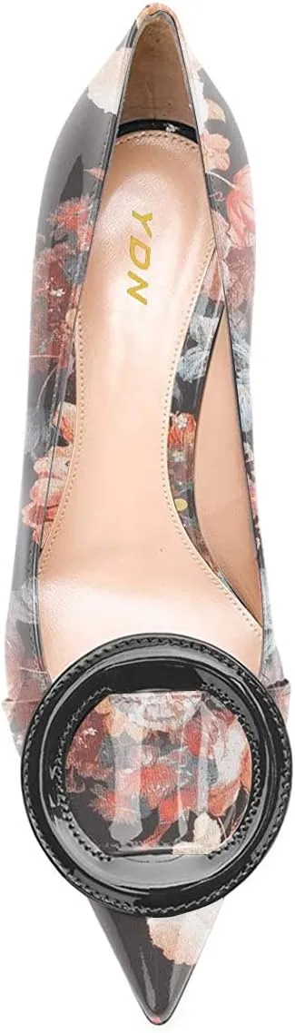YDN Women Classic Pointed Toe Slip on Pumps Kitten Low Heel Office Shoes with Buckle Size 4-15 US